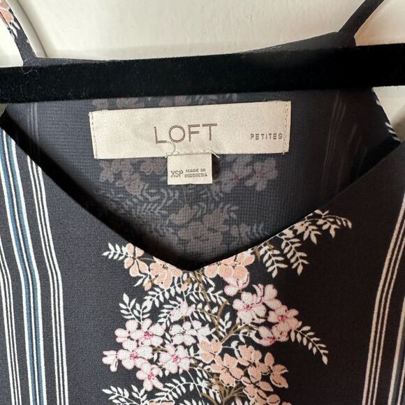 Loft Gray Pink Floral & White Stripe Print VNeck Halter Sleeveless Blouse XSP - Picture 3 of 10